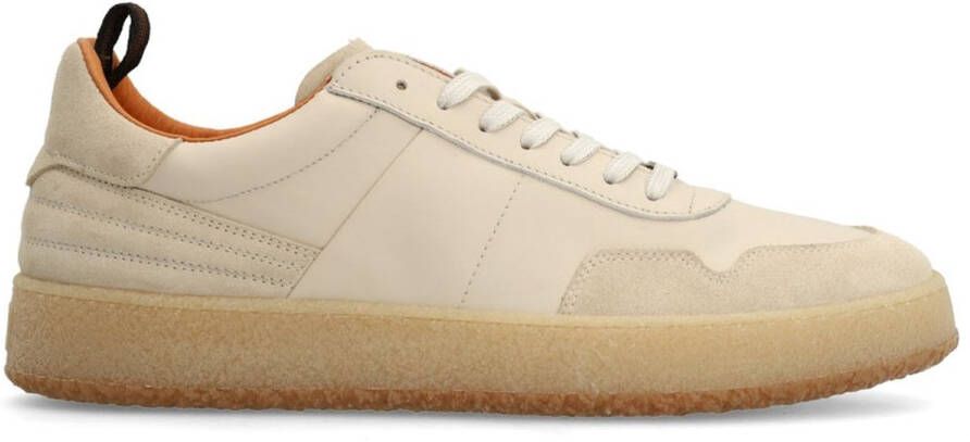Manfield Heren Beige leren sneakers met suède details