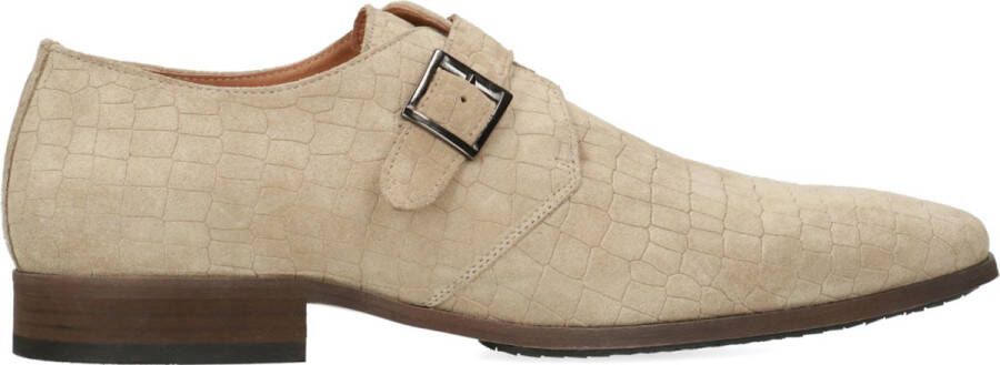 Manfield Heren Beige suède gespschoenen met print