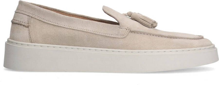 Manfield Heren Beige suède loafers met kwastjes