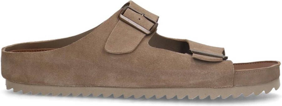 Manfield Heren Beige suède slippers met gesp