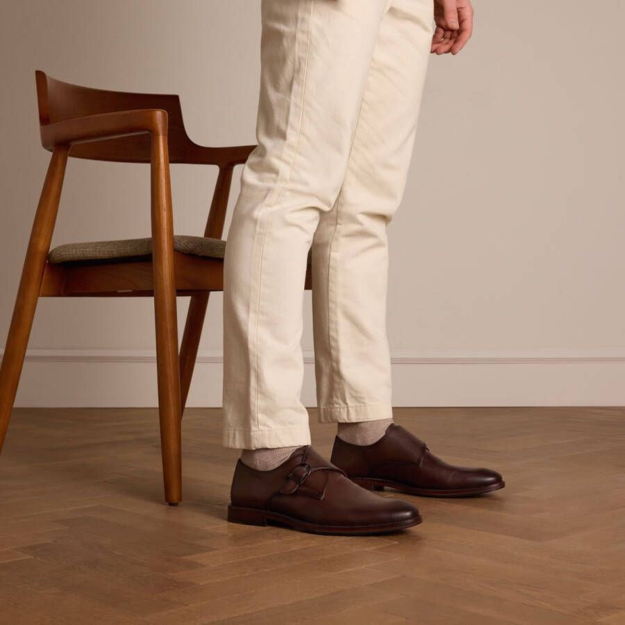 Manfield Heren Bruine leren gespschoenen