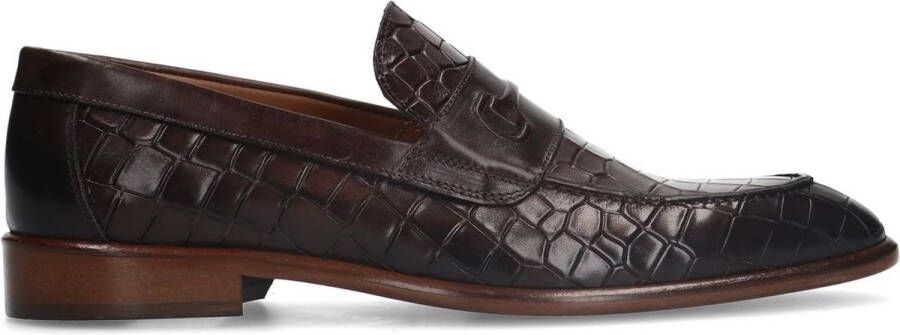 Manfield Heren Bruine leren loafers met crocoprint