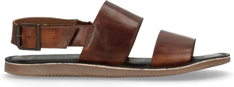 Manfield Heren Bruine leren sandalen - Schoenen.nl