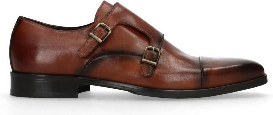 Manfield Heren Cognac gespschoenen van leer