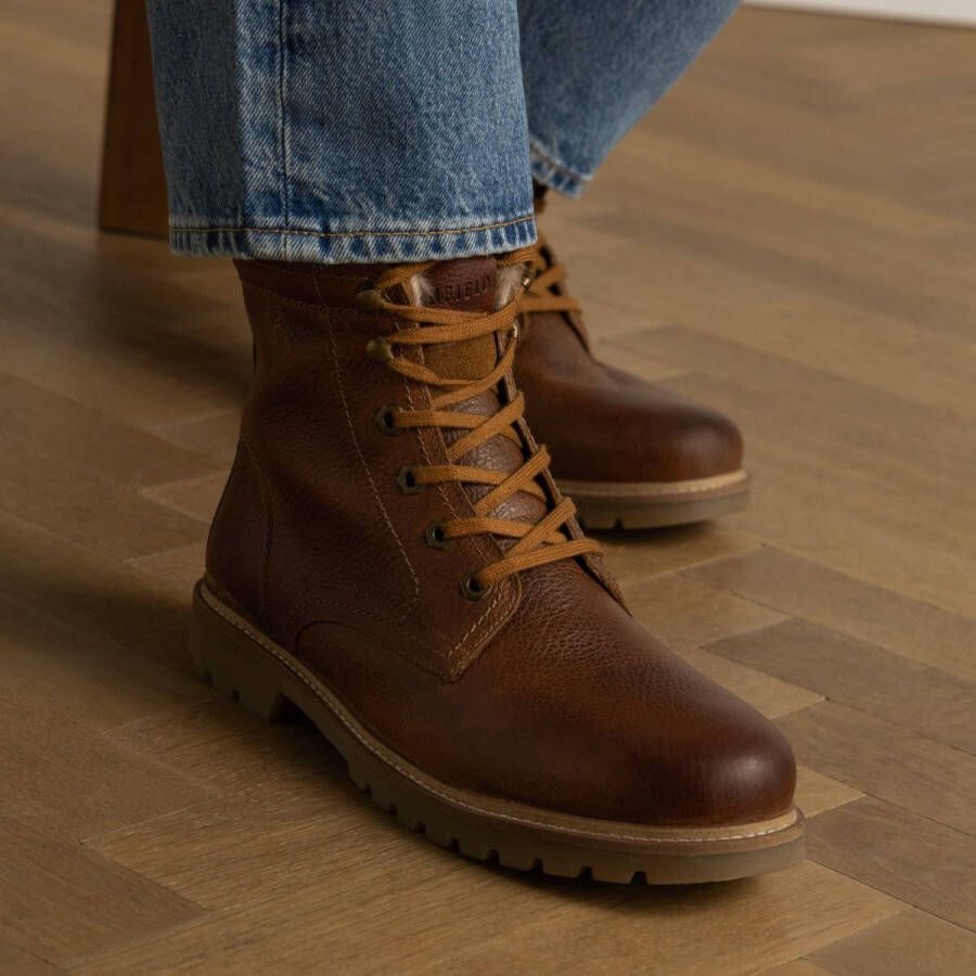 Manfield Heren Cognac leren boots met imitatiebond
