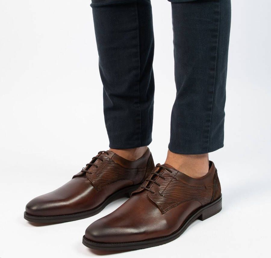 Manfield Heren Cognac leren veterschoenen