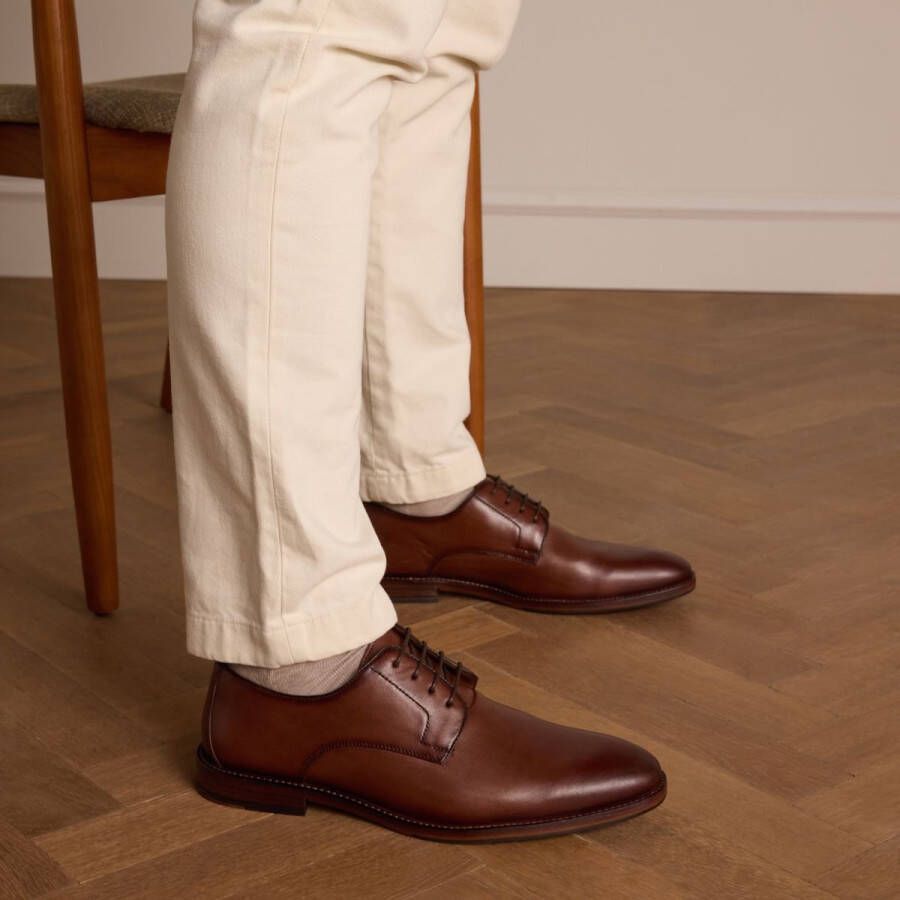 Manfield Heren Cognac leren veterschoenen