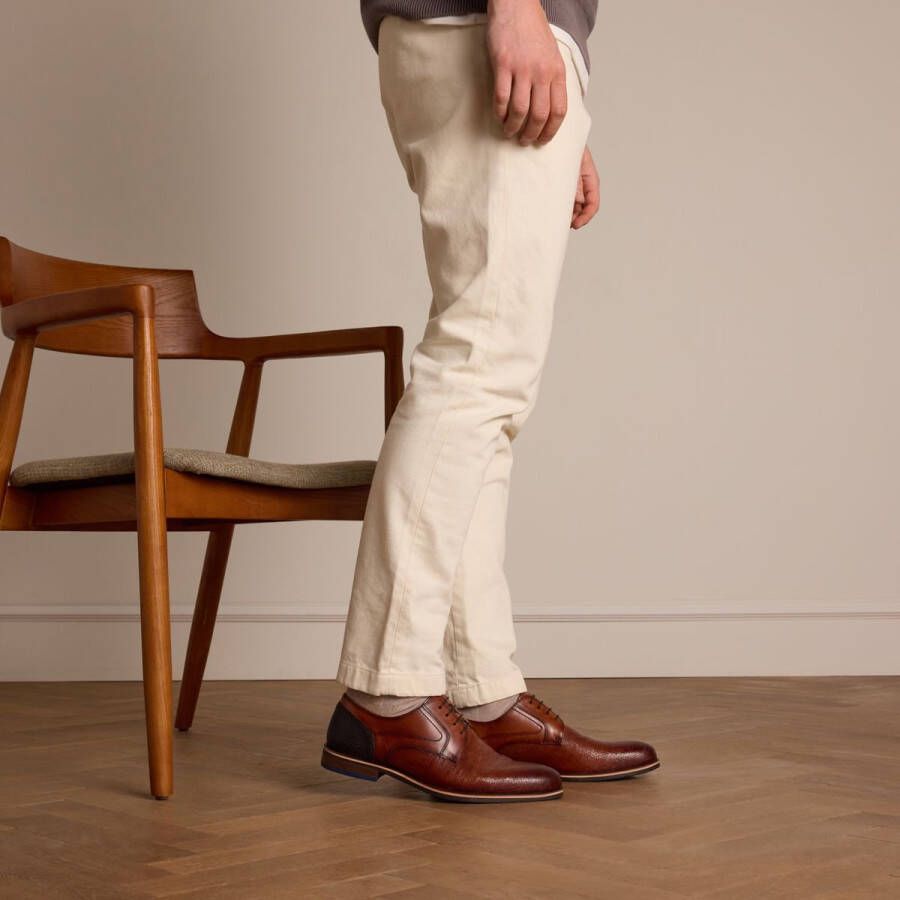 Manfield Heren Cognac leren veterschoenen