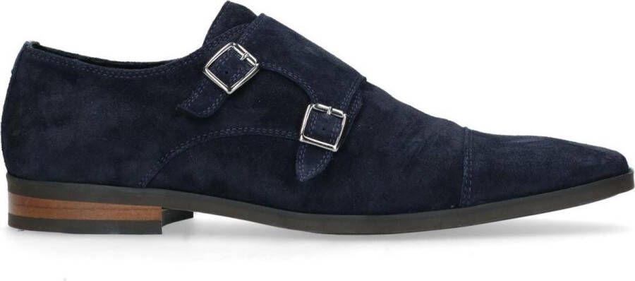 Manfield Heren Donkerblauwe gespschoenen van suède