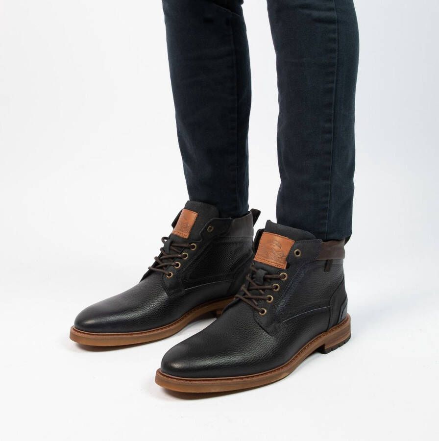 Manfield Heren Donkerblauwe leren veterboots