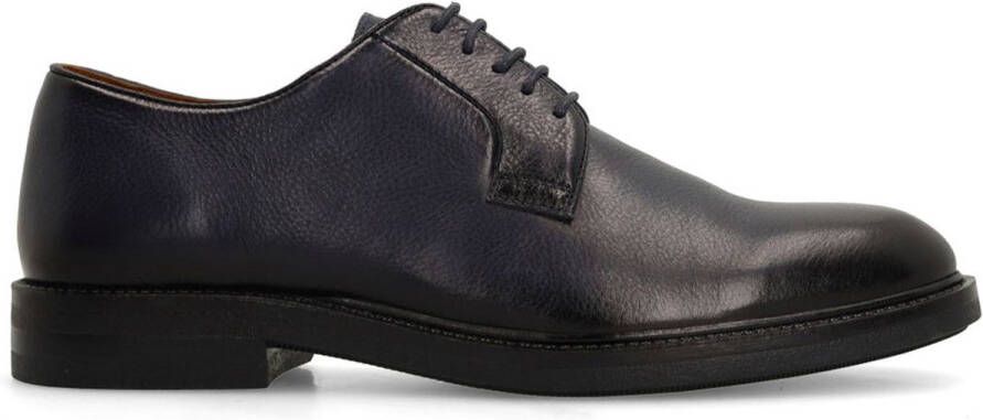 Manfield Heren Donkerblauwe leren veterschoenen