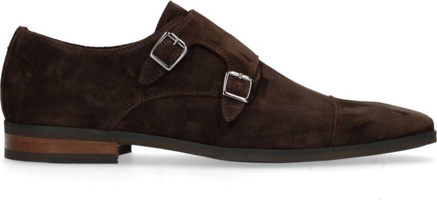 Manfield Heren Donkerbruine gespschoenen van suède
