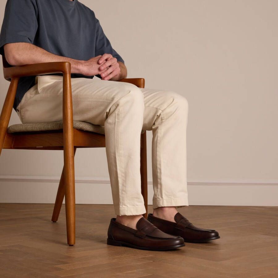 Manfield Heren Donkerbruine leren loafers