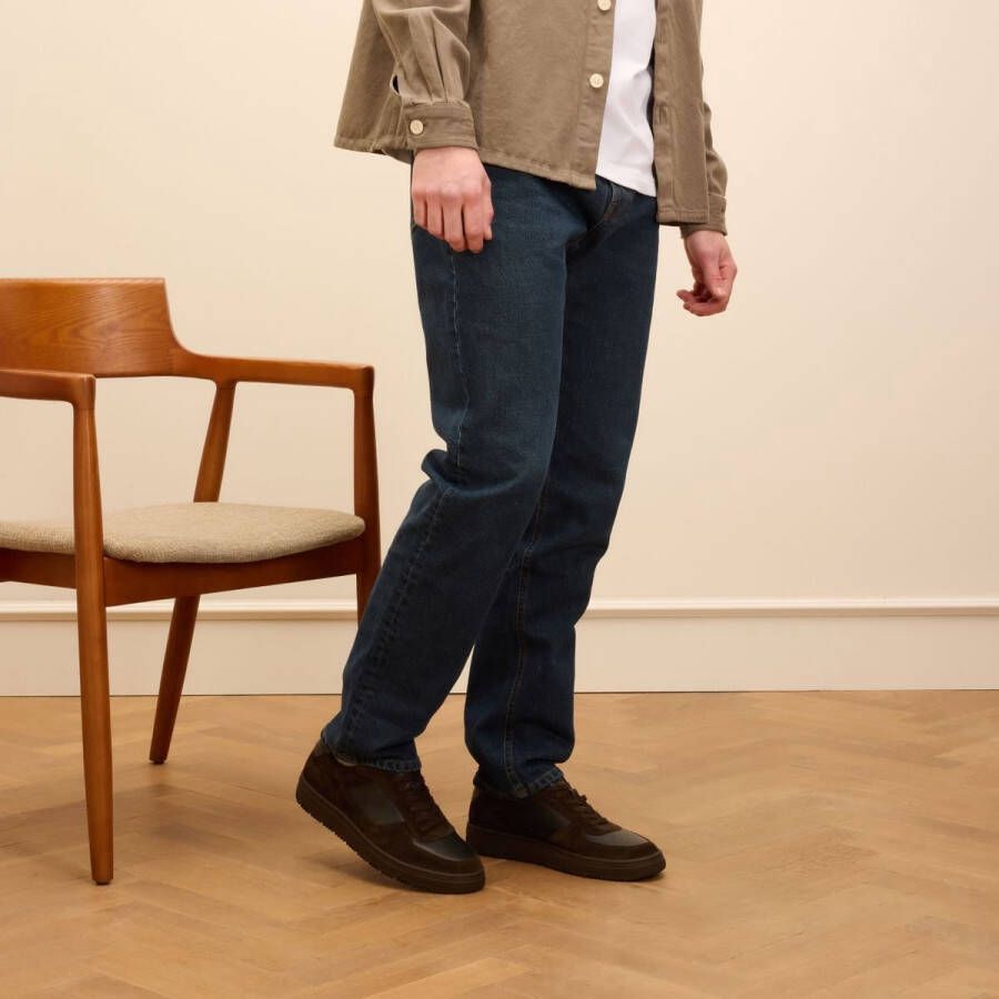 Manfield Heren Donkerbruine leren sneakers met suède details