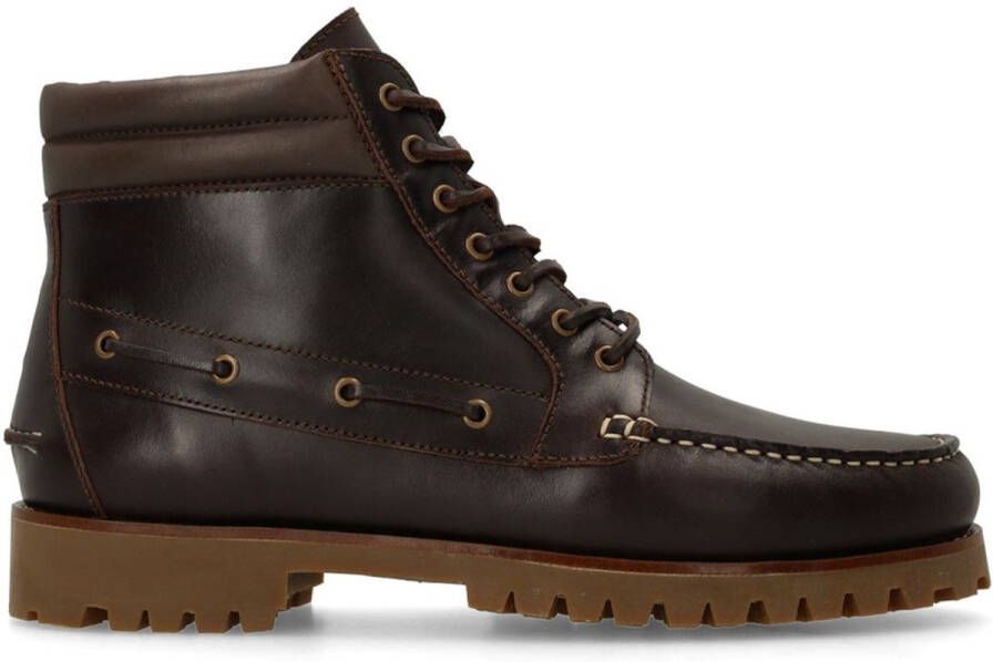 Manfield Heren Donkerbruine leren veterboots