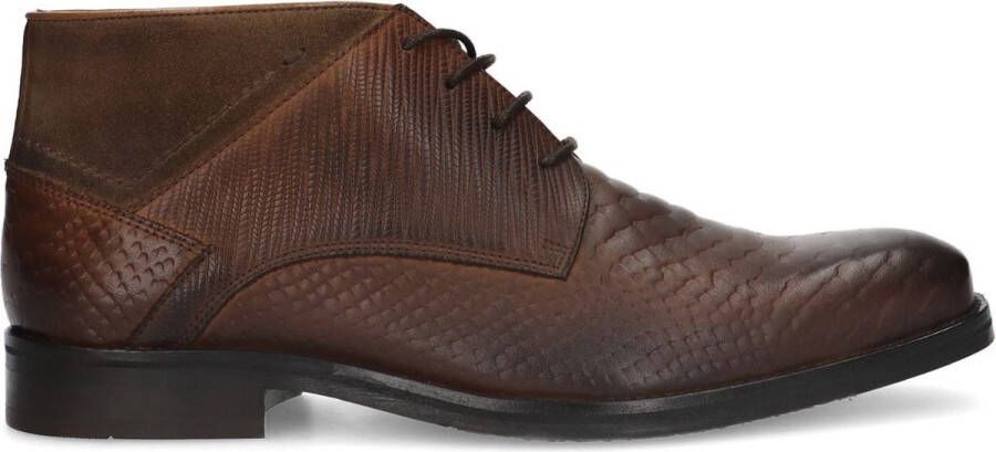 Manfield Heren Donkerbruine leren veterschoenen met structuur