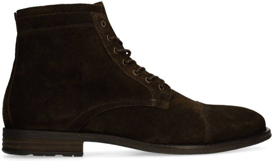 Manfield Heren Donkerbruine suède veterschoenen