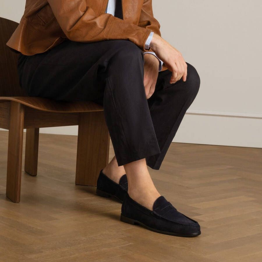 Manfield Heren Donkerblauwe suède loafers