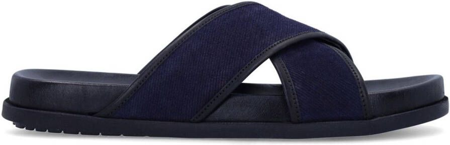 Manfield Heren Donkerblauwe suède slippers