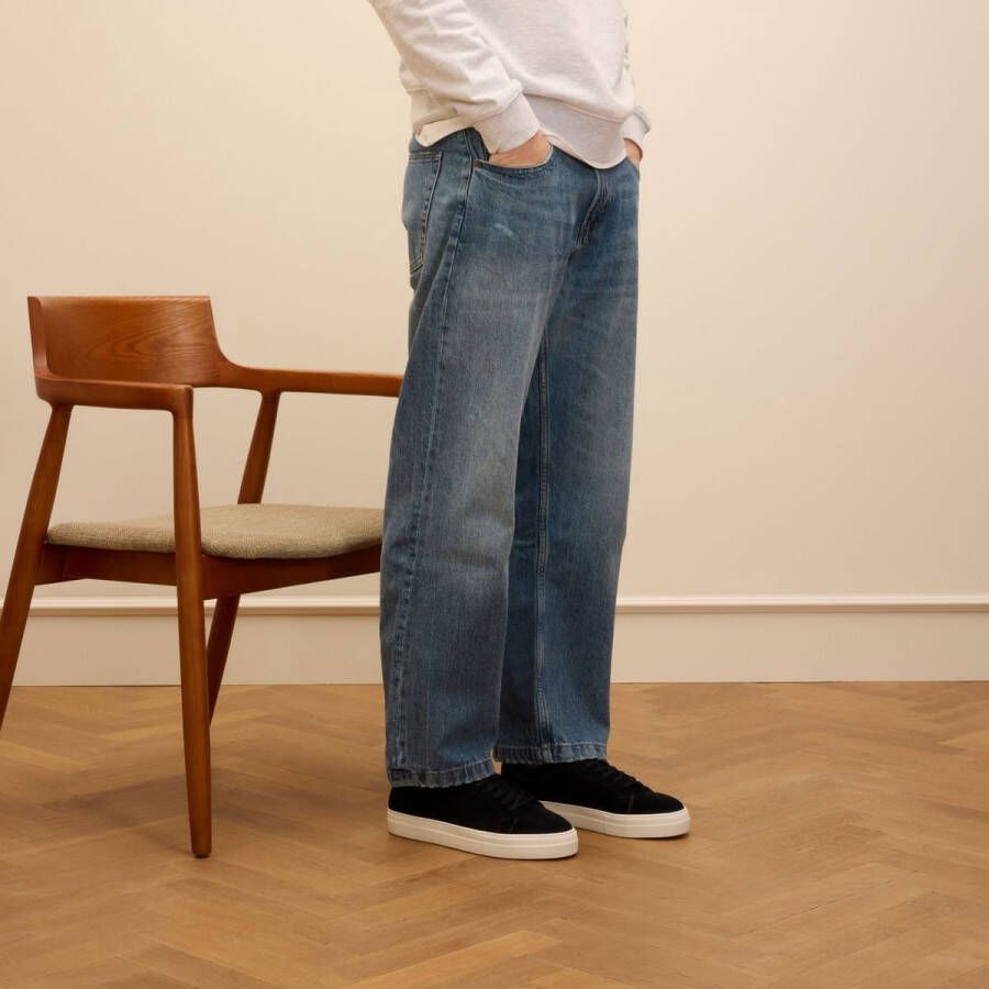 Manfield Heren Donkerblauwe suède sneakers