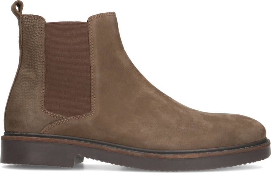 Manfield Heren Taupe nubuck chelsea boots met rits