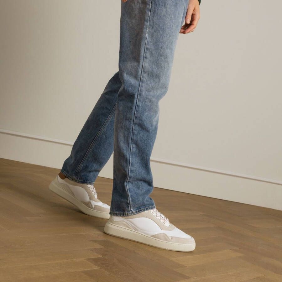 Manfield Heren Witte leren sneakers met beige details - Foto 2
