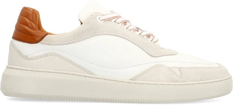 Manfield Heren Witte leren sneakers met beige details
