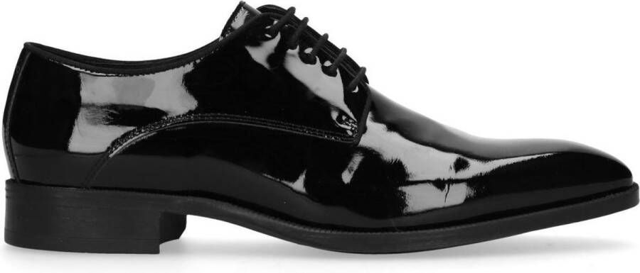 Manfield Heren Zwarte lak leren veterschoenen