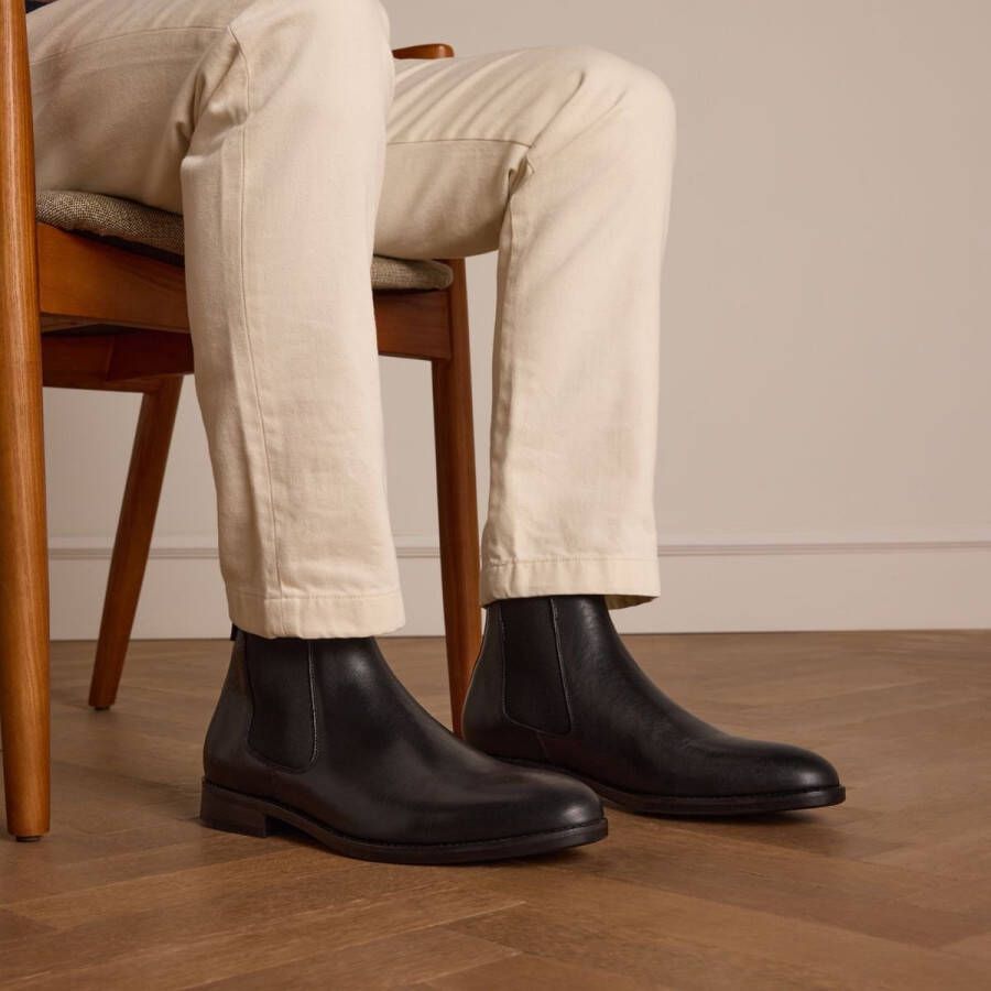 Manfield Heren Zwarte leren chelsea boots