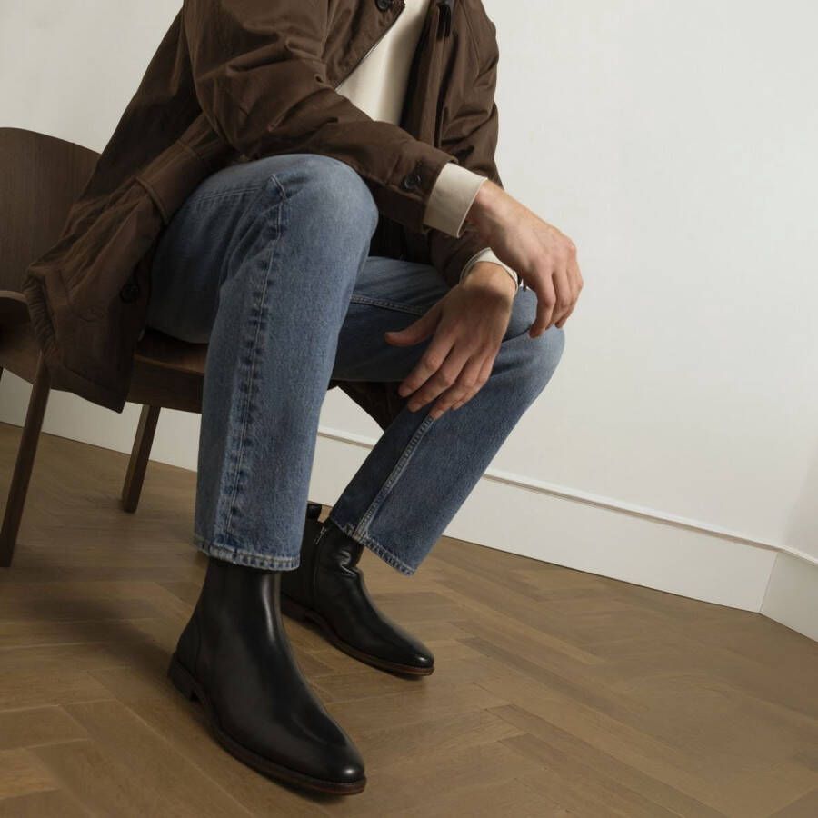 Manfield Heren Zwarte leren Chelsea boots