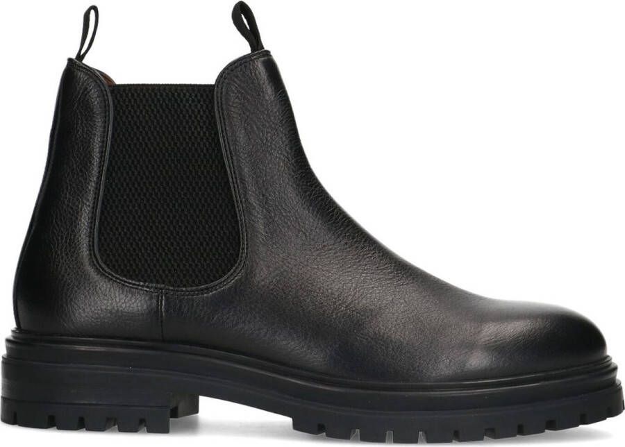 Manfield Heren Zwarte leren chelsea boots
