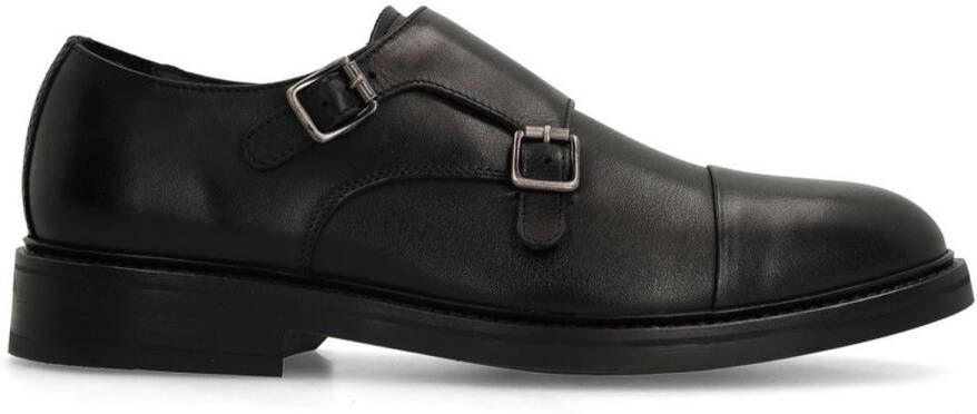 Manfield Heren Zwarte leren gespschoenen