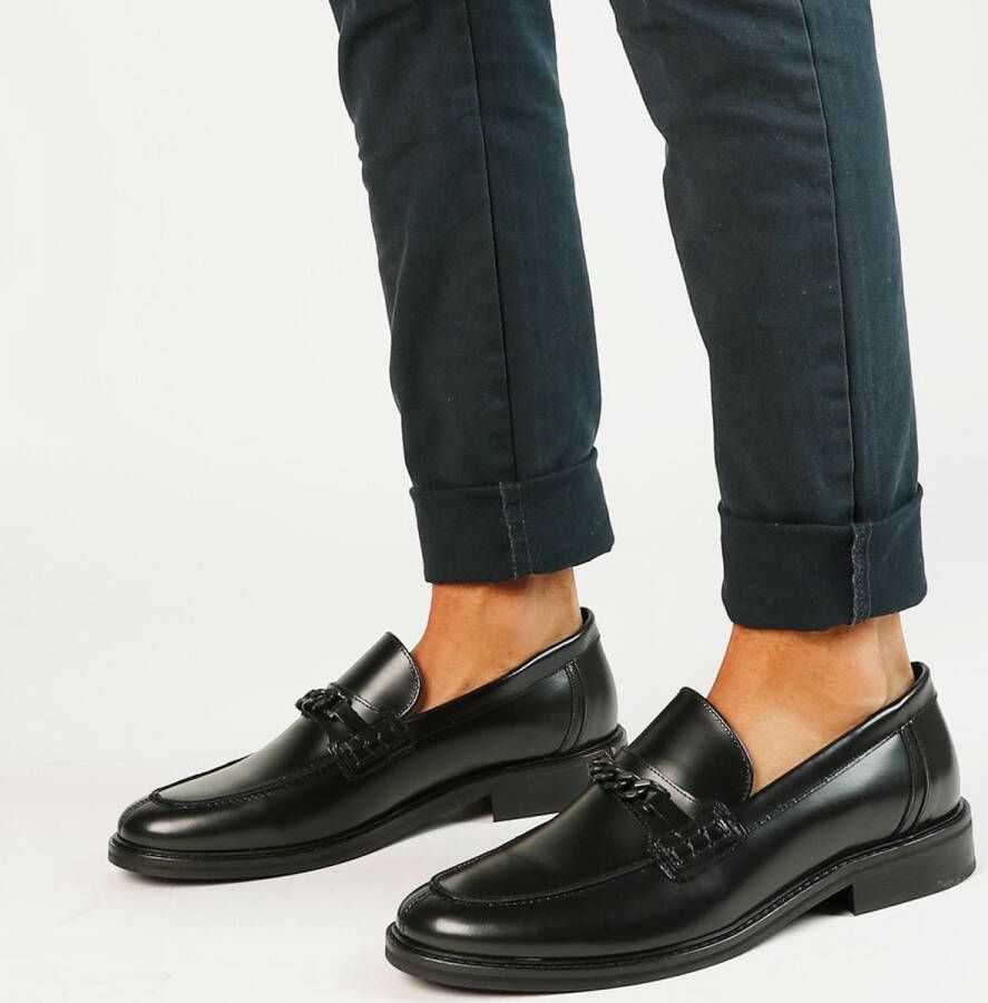 Manfield leren loafers met ketting zwart