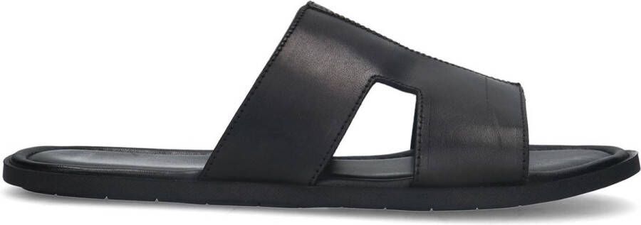 Manfield Heren Zwarte leren slippers