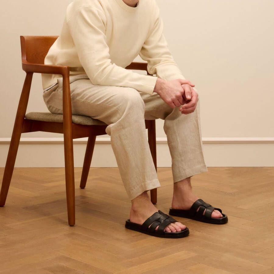Manfield Heren Zwarte leren slippers