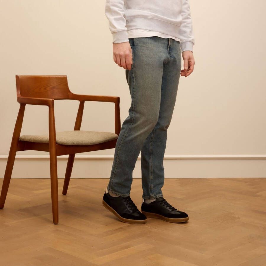 Manfield Heren Zwarte leren sneakers met suède details