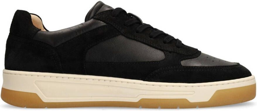 Manfield Heren Zwarte leren sneakers met suède details