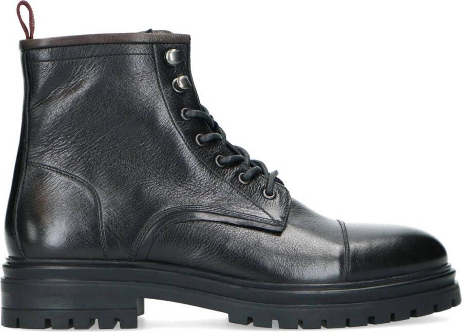 Manfield Heren Zwarte leren veterboots