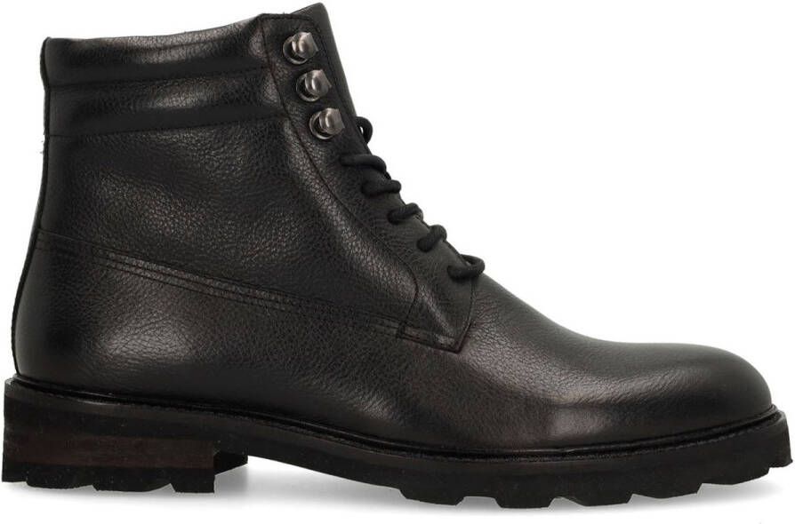 Manfield Heren Zwarte leren veterboots