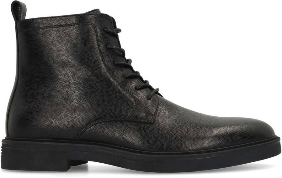 Manfield Heren Zwarte leren veterboots