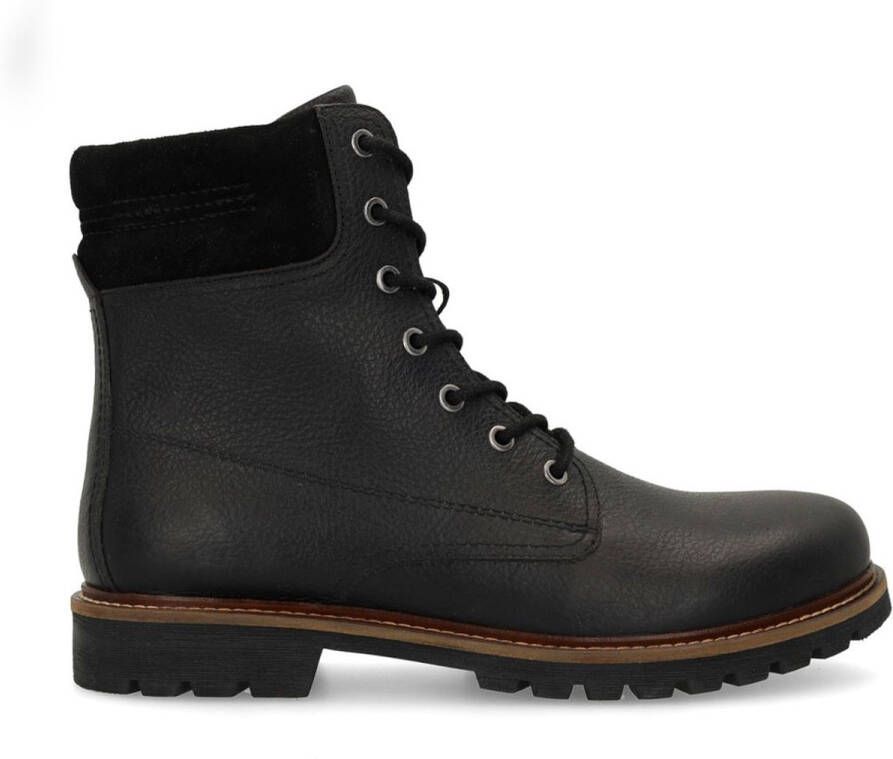 Manfield Heren Zwarte leren veterboots