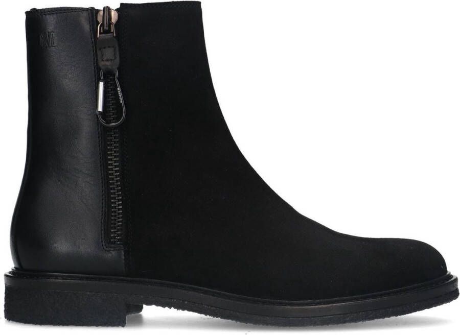 Manfield Heren Zwarte suède chelsea boots met leren details