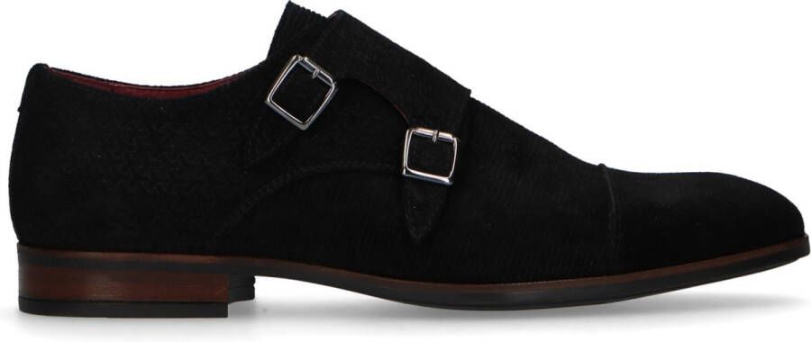 Manfield Heren Zwarte suède gespschoenen