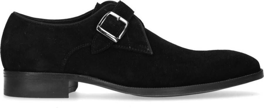 Manfield Heren Zwarte suède gespschoenen