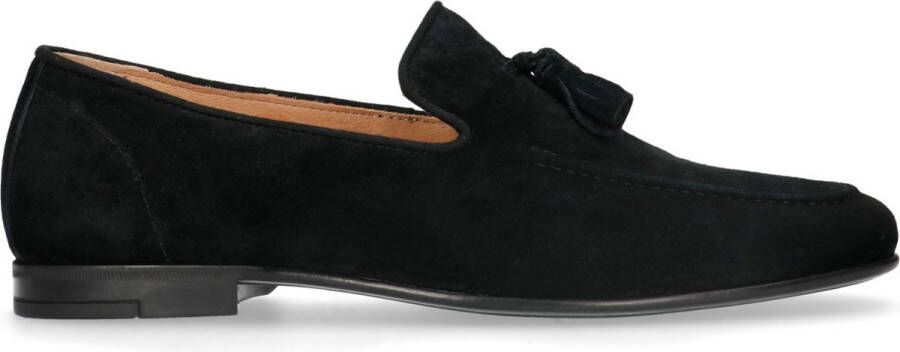 Manfield Heren Zwarte suède loafers met kwastjes