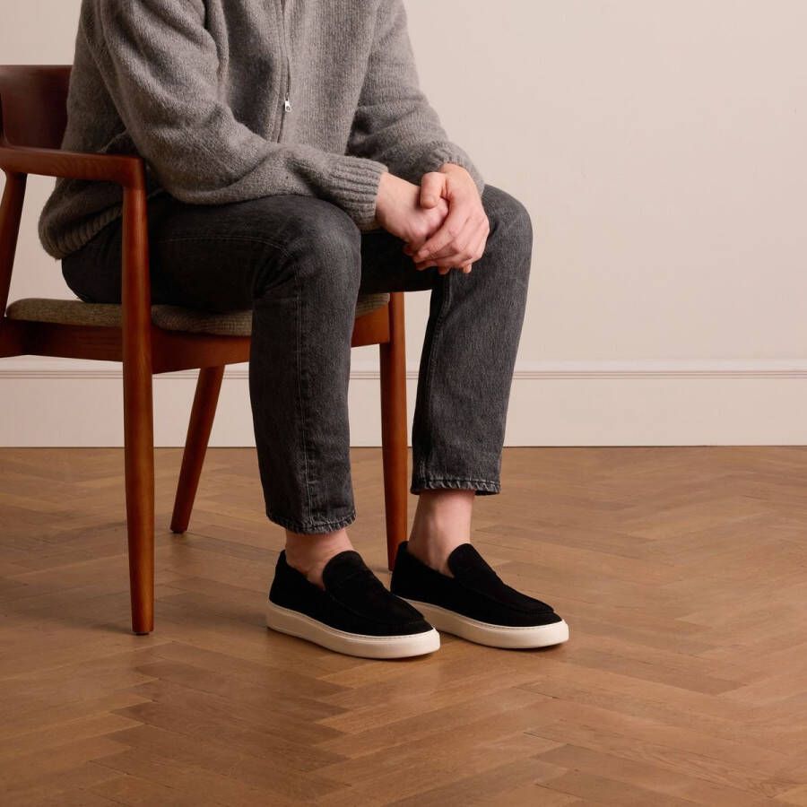 Manfield Heren Zwarte suède loafers met sportieve zool - Foto 3