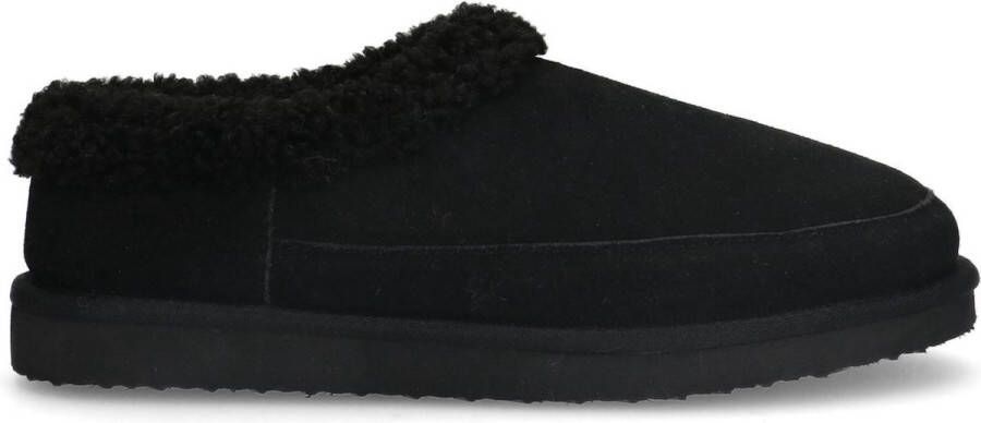 Manfield Heren Zwarte suède pantoffels met imitatie wol