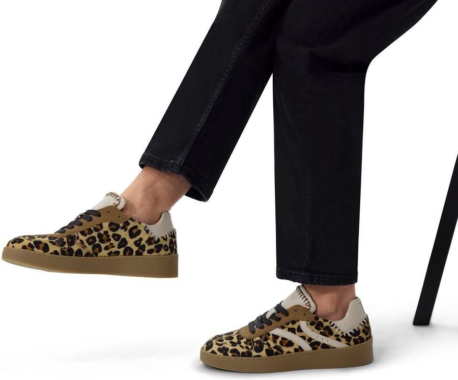 Manfield Dames Beige leopard sneakers met ponytail - Foto 2