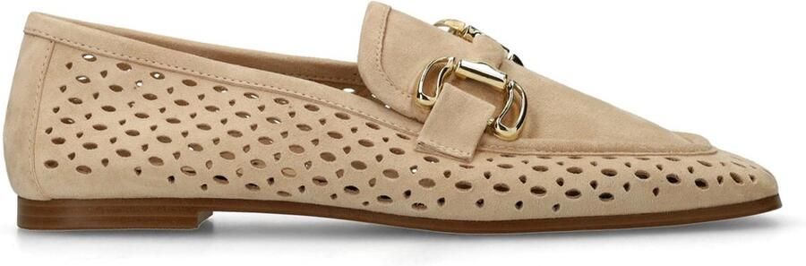 Manfield Dames Beige leren loafers met gouden chain