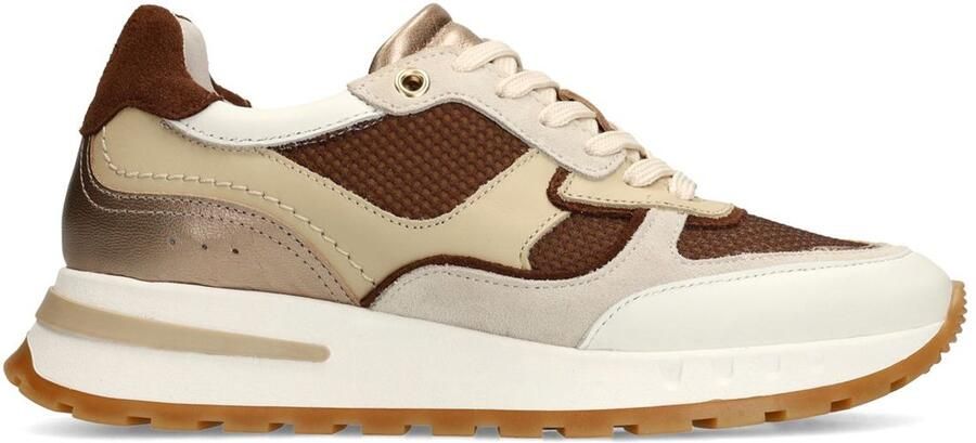 Manfield Dames Beige leren sneakers met multicolor details